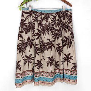 Harolds Linen Beaded Tropical Palm Print Skirt 14